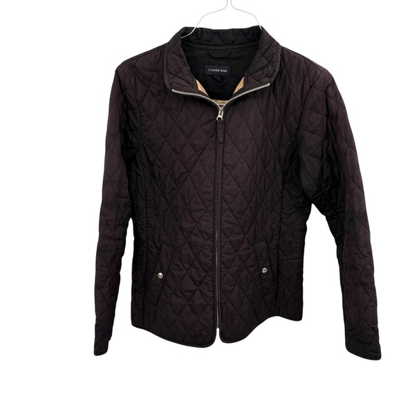 Lands End Quilted Jacket Size S 6-8 Women Black Coat Mock Neck Full Zip Pockets - Picture 1 of 7